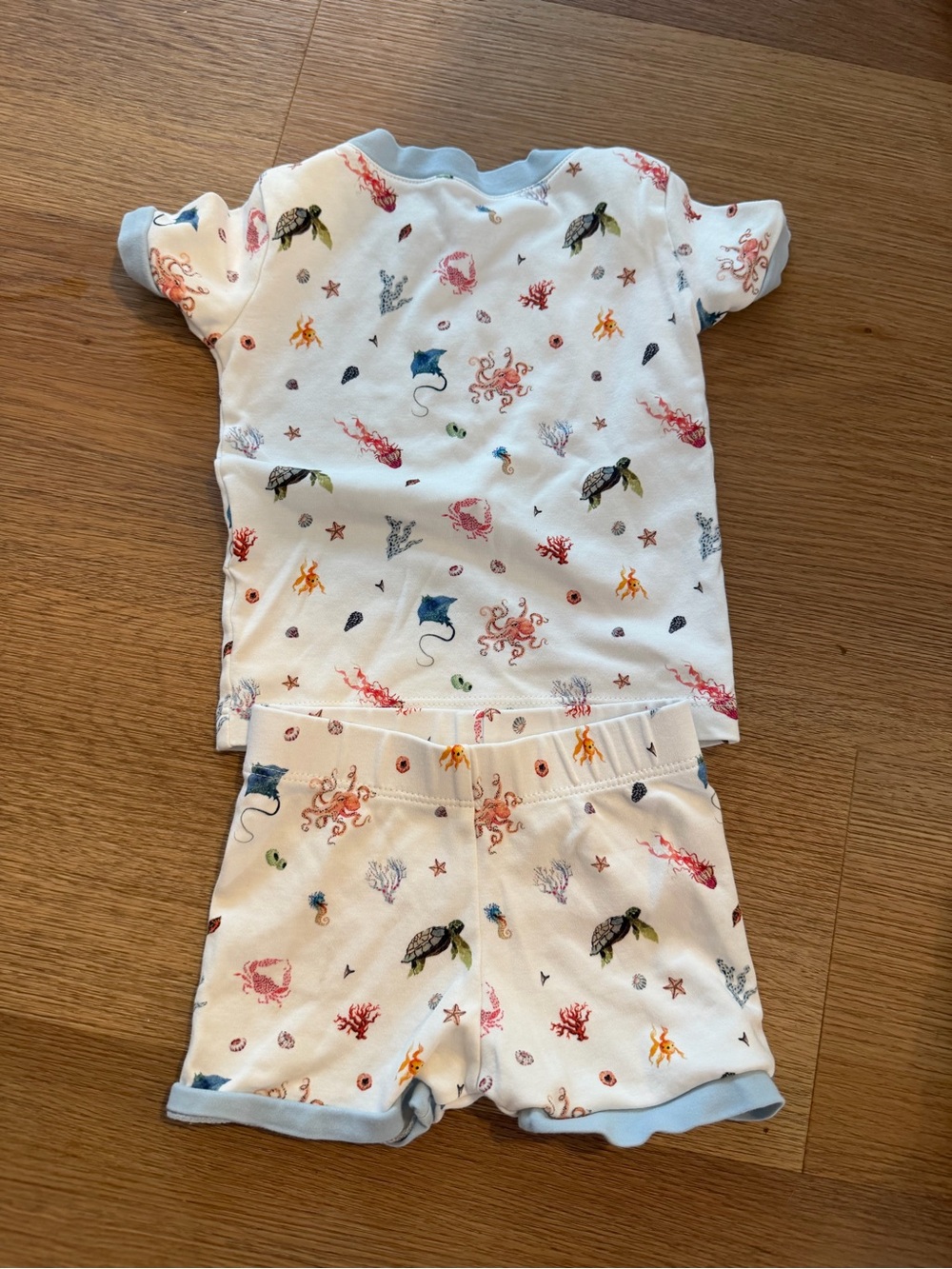 LAKE Kids White Ocean Creatures Short Pajama Set with Blue Trim